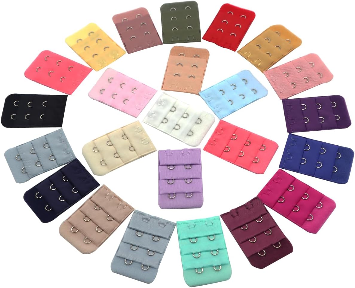 22 pcs Assorted Colors Women 2 Hook 3 Rows Spacing Bra Extender Strap,Color in Random