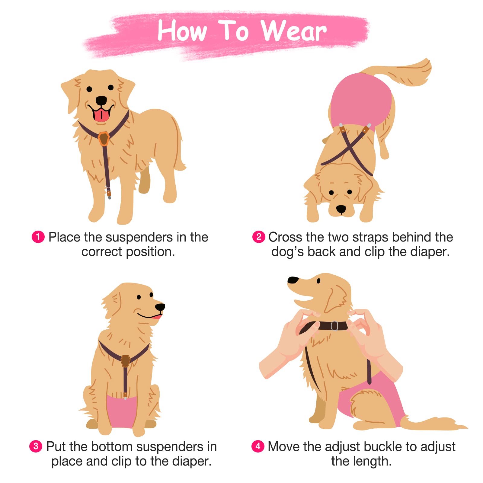 Pet Soft Hundewindel-Hosenträger, 2 Stück Hunde-Hosenträger für Hundewindeln, Hundepampers, Bauchbänder, Haustier-Kleidung (Schwarz-Rosa, M)