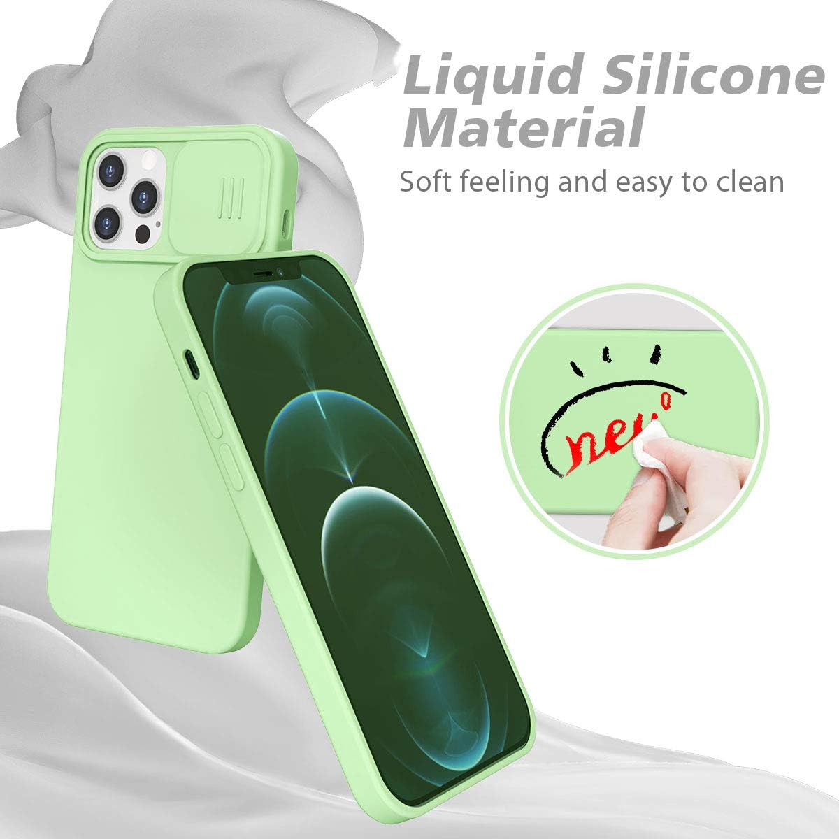 CloudValley Magnetic Case for iPhone 12 Pro Max 6.7 inch, [Support Magsafe Charger] Camera Protection Case with Slide Camera Cover, Liquid Silicone Gel Full Body Protection Case, (Green)