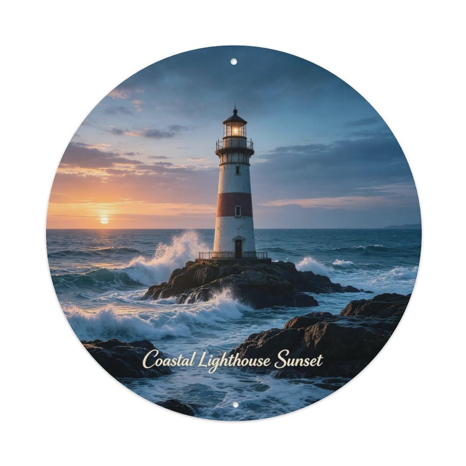Coastal Lighthouse Sunset Metal Tin Sign Plaque