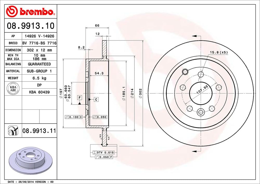 Brembo 08.9913.11 - Disco Freno con Verniciatura UV (Set di 2) - Posteriore