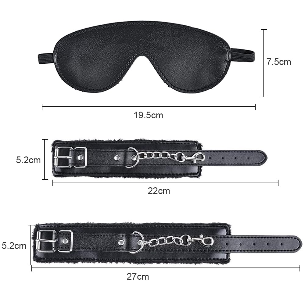 Qoosea Sex Bondage Kits Esposas BDSM Esposas Fluffy Máscara Ajustable para Los Ojos Juego de Esposas para Juegos Sexuales BDSM (Negro)