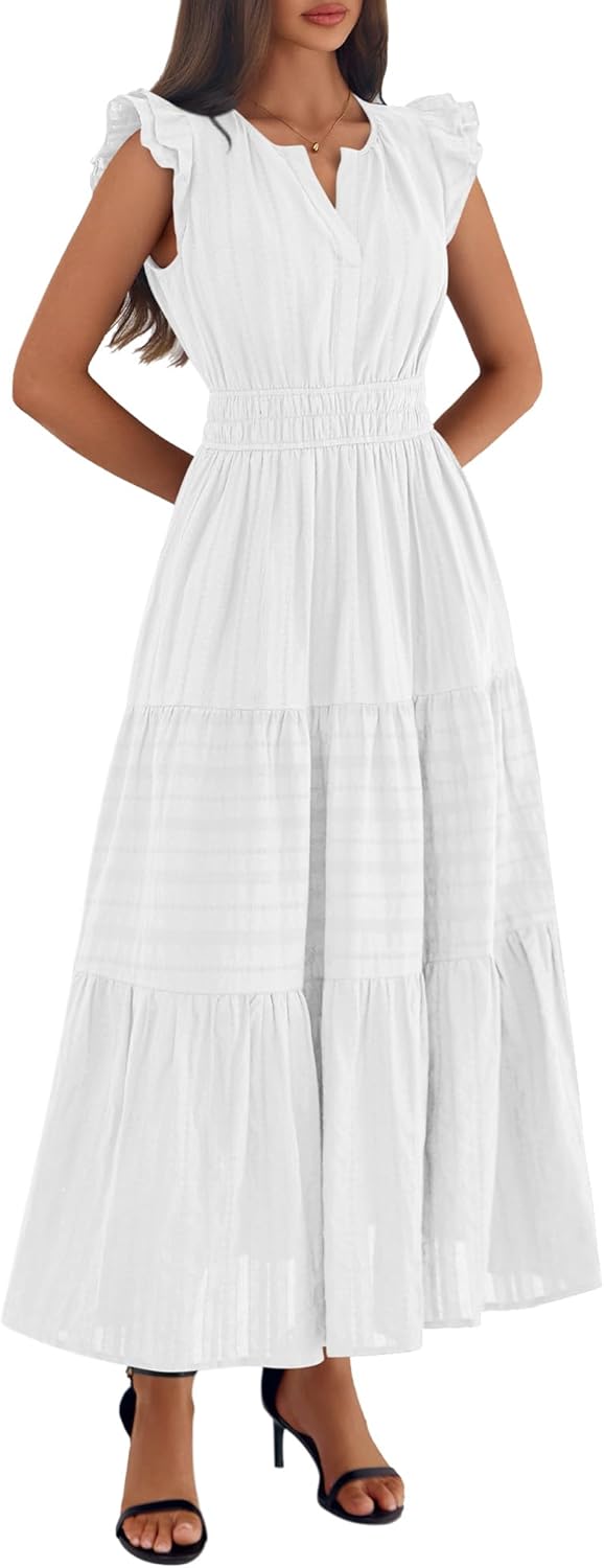 BTFBM Womens Summer Maxi Dress 2026 Spring Boho Vacation Ruffle Flutter Short Sleeve A Line Tiered Flowy Dresses Pockets - Image 7