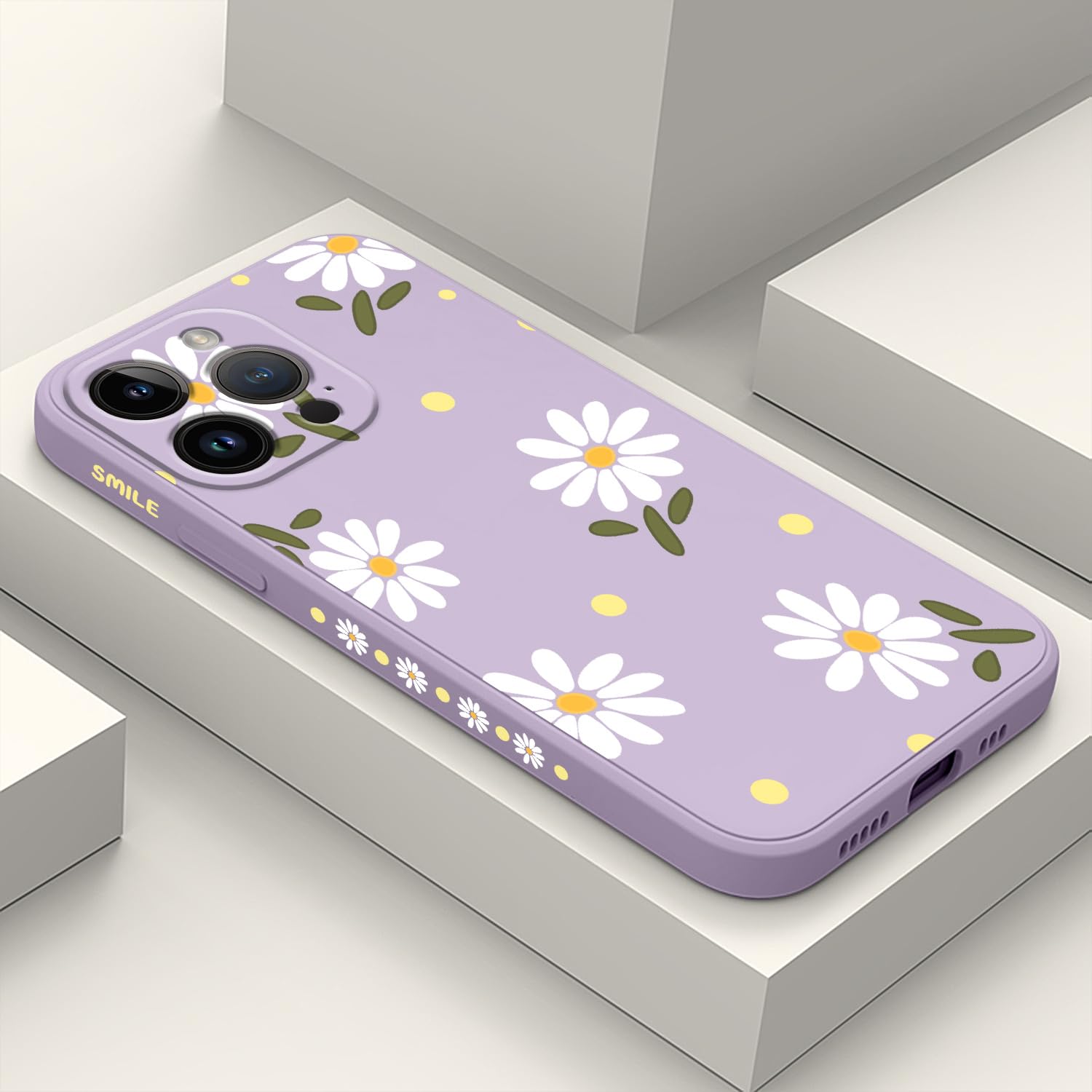 LEECG for iPhone 15 Pro Max Case, Side Flowers Pattern Design Slim Soft Protector Phone Cover for iPhone 15 Pro Max, Daisy Purple