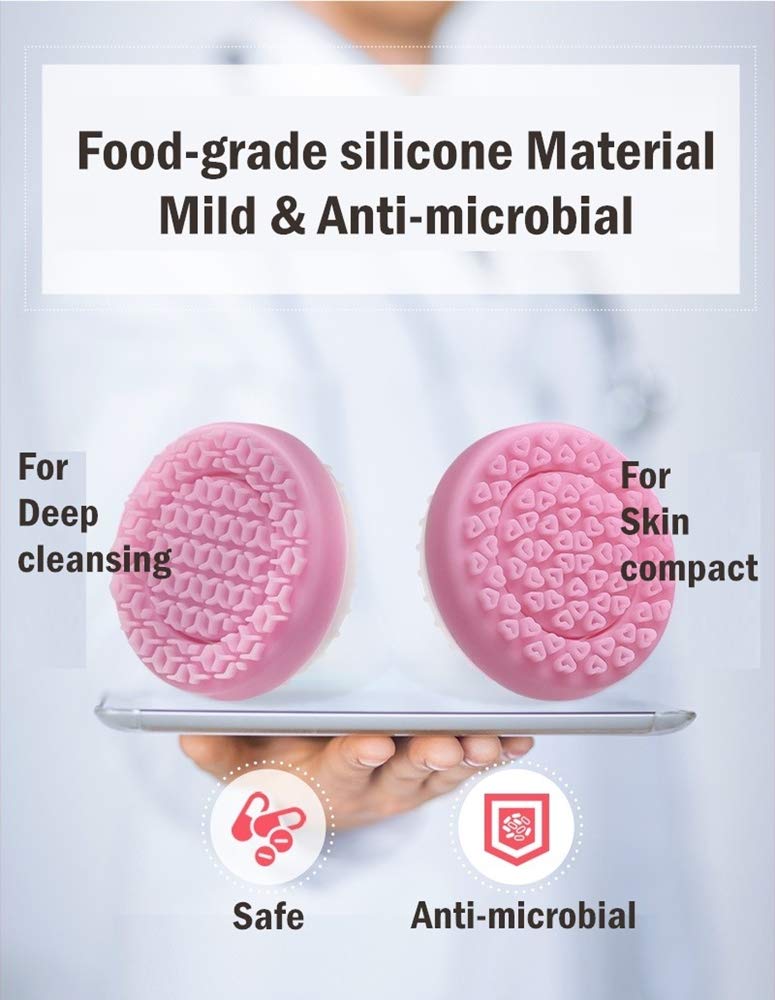 Magentak Electric Facial Cleansing Brush and Spa Massager Rechargeable Heart Motivation with 2 Types of Silicone Heads for Deep Cleansing, Exfoliating and Massaging (Pink)