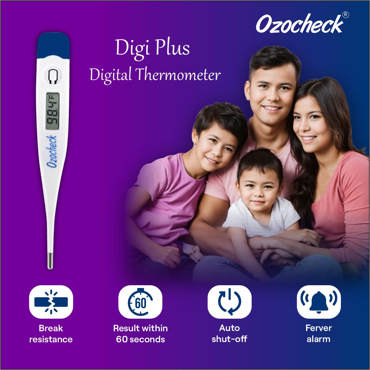 OZOCHECK Stainless Steel Digital Thermometer with Quick Measurement of Oral & Underarm Temperature | Fever Alarm & Beeper Alert | Ce Approved & 60 Seconds Fast Reading for Kids & Adults 4