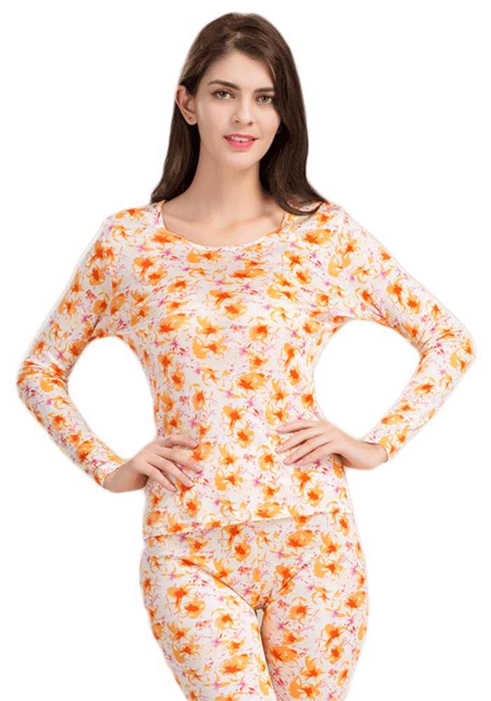 CLC Women's 100% Silk Thermal Underwear Tight Underwear Sets XL Orange