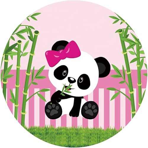 Miniatura 4 de Renaiss Fundas de fondo redondas de 6.5 x 6.5 pies con moño, panda, para sesión de fotos, retrato de niños, bosque de bambú, rayas rosas, fondo de