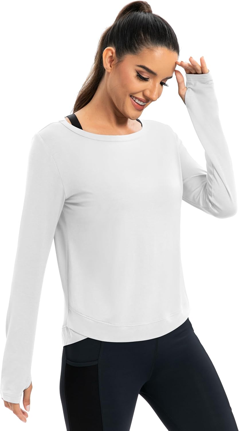 ICTIVE Womens Long Sleeve Shirt Workout Running Athletic Yoga Gym Hiking Activewear Muscle Tops with Thumb Hole - Image 2