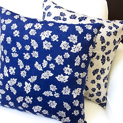 Artisan Pillows 20inch Tossed Flowers Indigo Blue Linen