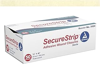 Dynarex Wound Closure Strips - Sterile, Provides Sterile Support to Small Cuts & Skin with Sutures, Stitches, & Staples and Aftercare, White, 1/4â€ x 4â€ - 1 Box of 50 Strips