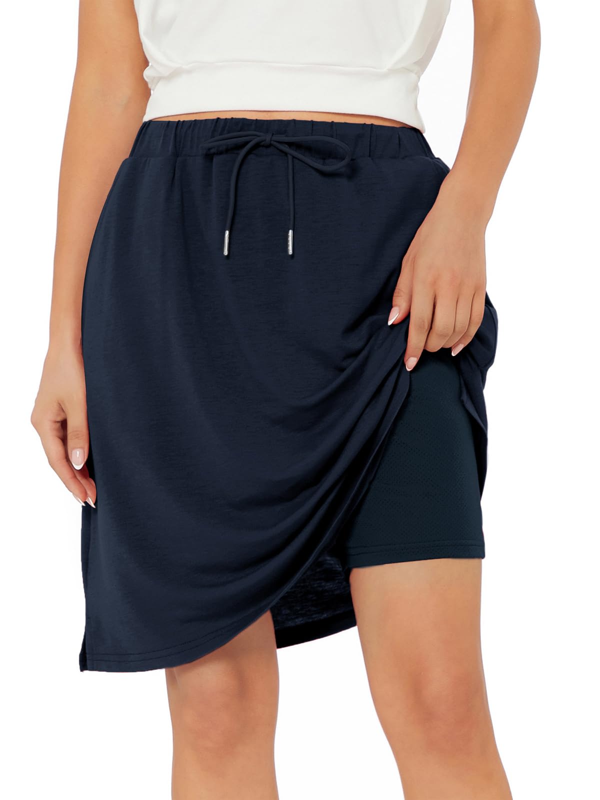 Century Star Tennis Skirts for Women with Pockets Golf Knee Length Skorts Athletic Sports Drawstring Waist Skirts with Shorts