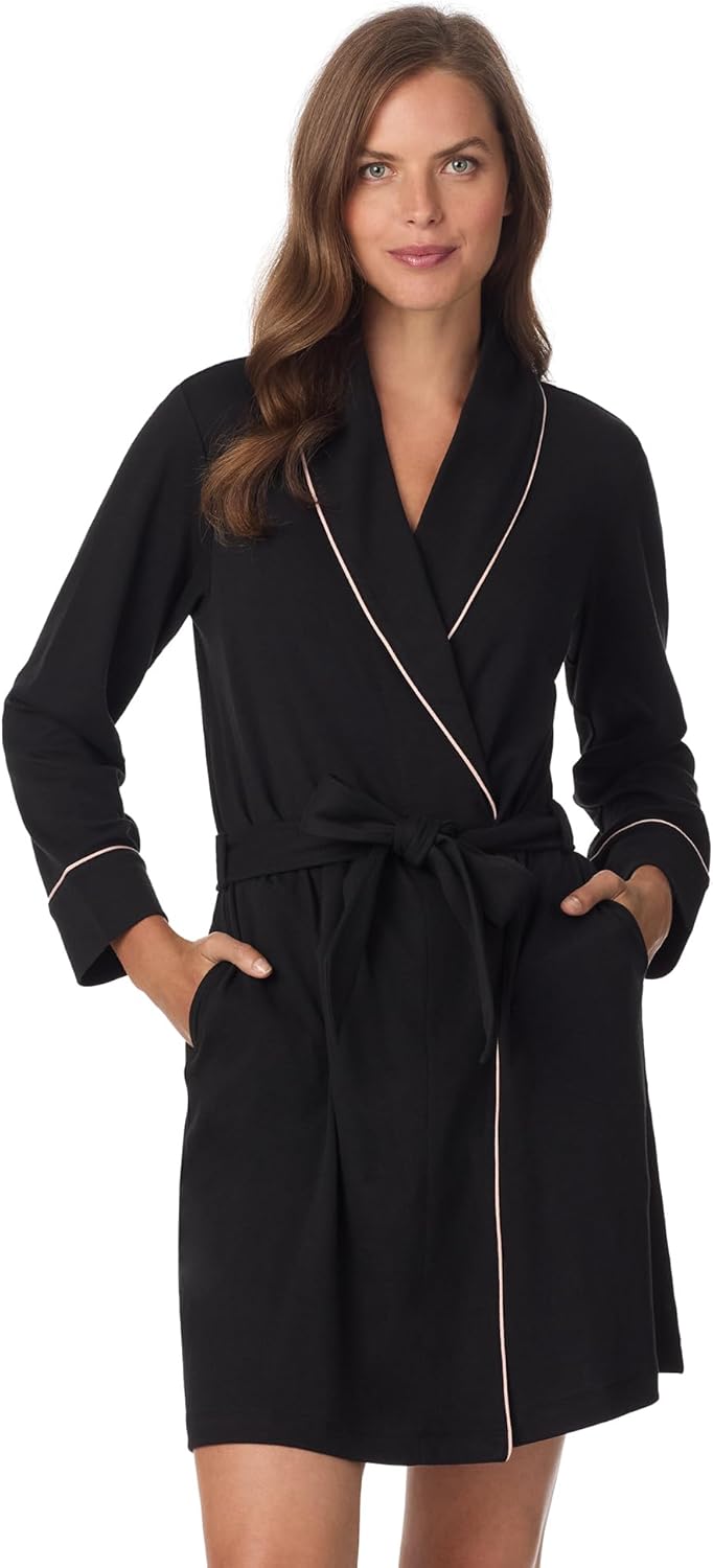 Anne Klein Womens Long Sleeve Knee Length Robe - Lightweight & Breathable Cotton Blend Bathrobe - Cozy Everyday Loungewear