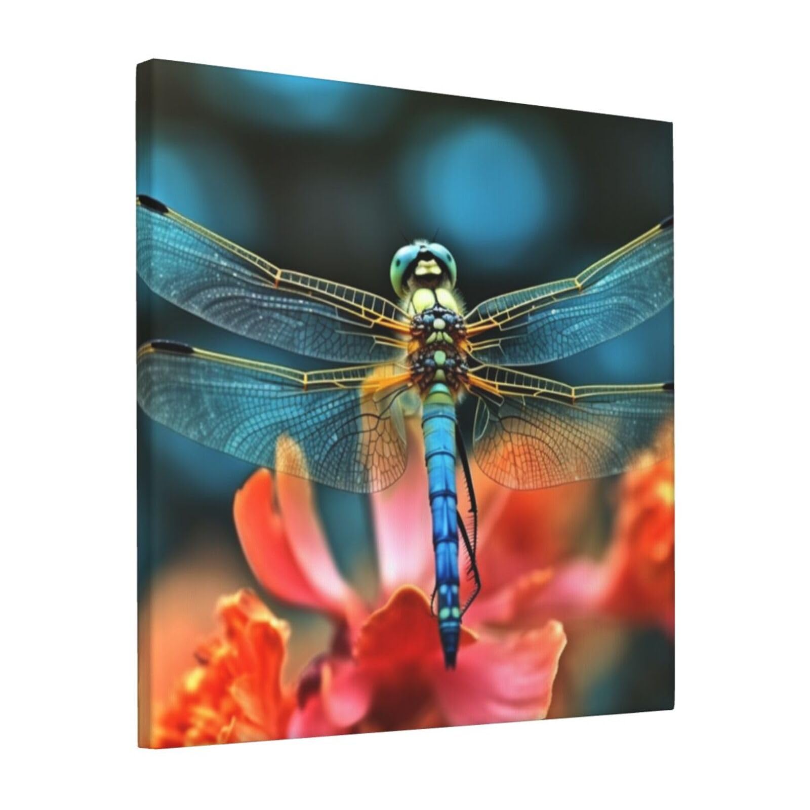 FodPand Dragonfly On The Flower Canvas Wall Art for Living Room Wall Decor 12"x12" Modern Artwork Painting Pictures Hanging Canvas Prints Aesthetic Wall Art for Bedroom Bathroom Office Wallart Decor