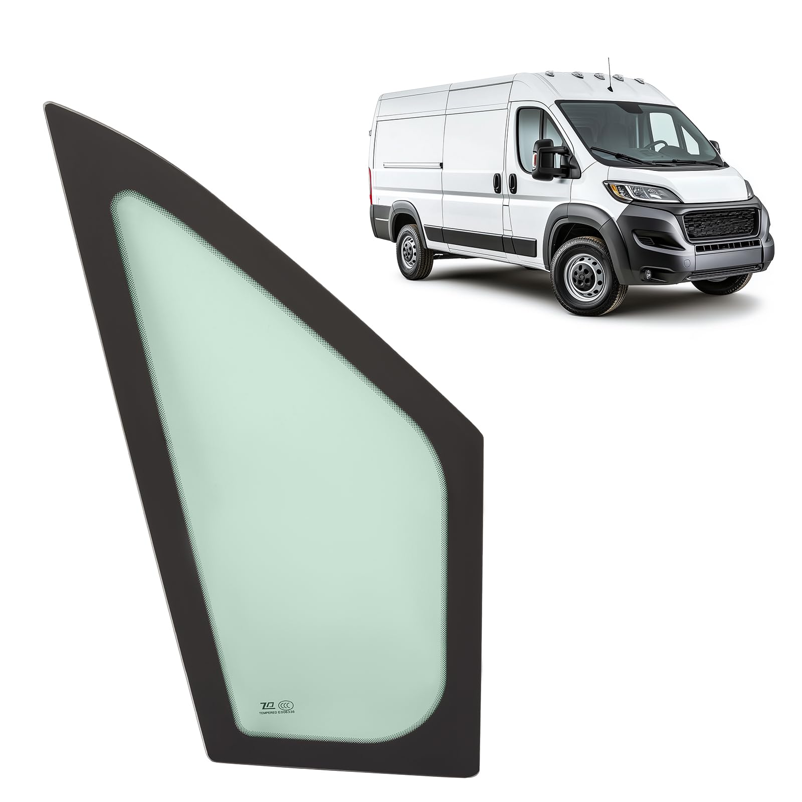 JMTAAT Front Door Window Glass Compatible with 2014-2024 Ram Promaster 1500 2500 3500 Cargo Van Light Green Tempered Glass - Passenger Side