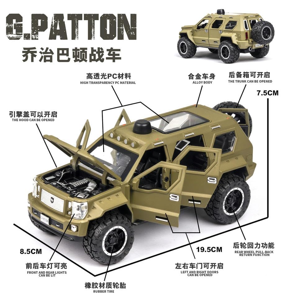Image of Die Cast Metal Car G Patton 1:32 Scale Diecast Toy Car Vehicle for Kids Sound Light Pull Back