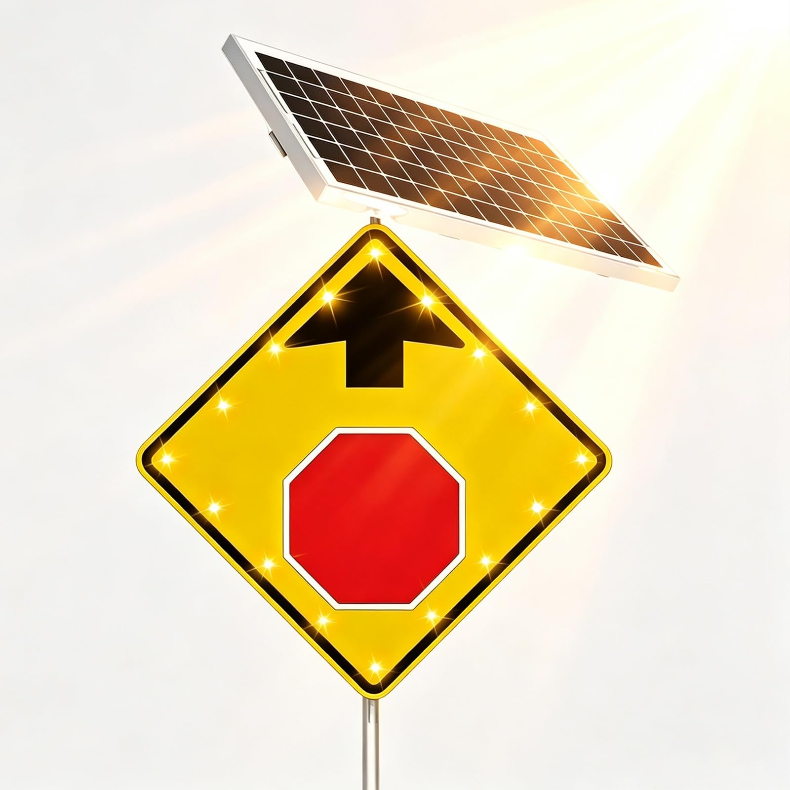 Señal De Advertencia Solar LED Intermitente "Pare Más Adelante" De 24/30 Pulgadas; Aluminio Reflectante (norma W3-1); Resistente Al Agua (IP65) Y A La Corrosión; Uso En Exteriores.(24in)