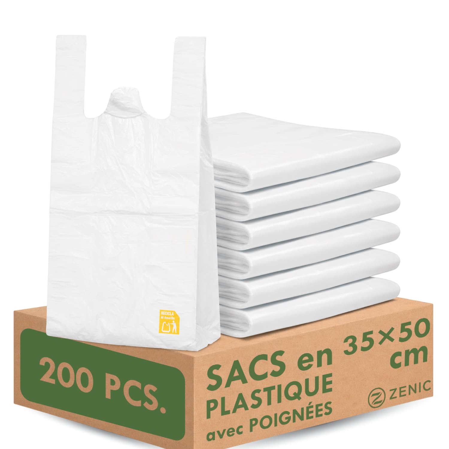 Zenic | Sachet Plastique Transparent | 35x50 cm Pack 200 Unités | Sac Poignée Translucide | Pochon pour Primeur Boucherie Poissonnerie Marché Congélation Commerce Magasin Maison
