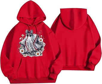 Halloween Hoodies for Women 2025 Fall Fashion Long Sleeve Cute Ghost Graphic Lightweight Hoodie with Pockets