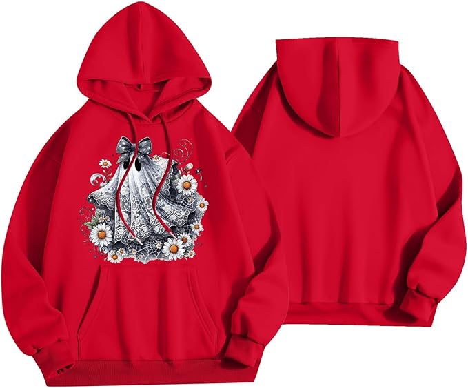 Halloween Hoodies for Women 2025 Fall Fashion Long Sleeve Cute Ghost Graphic Lightweight Hoodie with Pockets