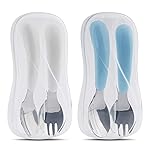 Kirecoo 2 Set Toddler Utensils, Toddler Forks and Spoons, Stainless Steel kids Silverware Set, Designed for Self Feeding Flatware Utensils with Travel Carrying Cases BPA Free (White & Aqua)
