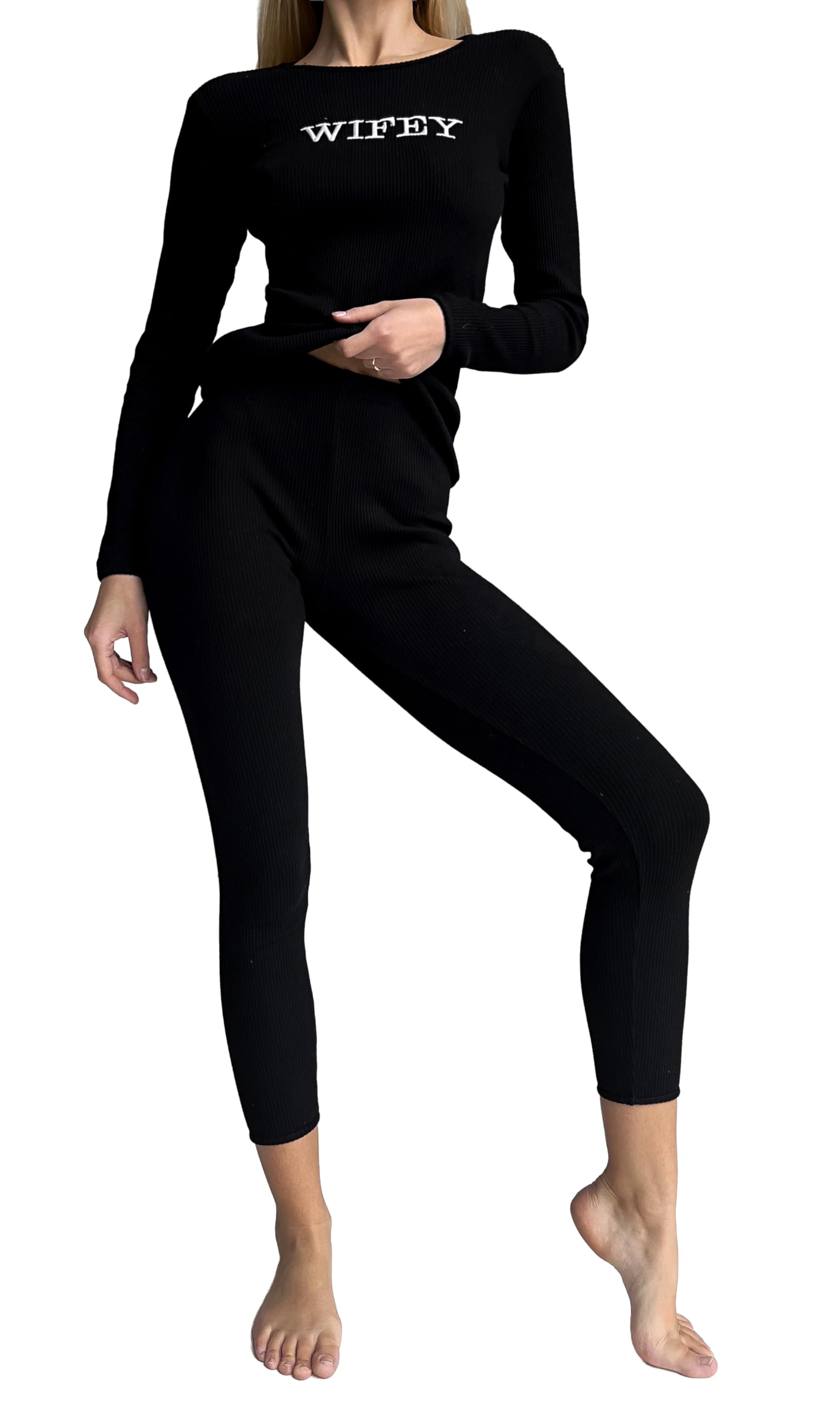 Dreambuy Women's Black Personalised Anytext Pyjamas Set Pyjamas Long Sleeve Cotton Sleepwear Pjs Loungewear Sets (Uk, Alpha, Xl, Regular, Regular, )