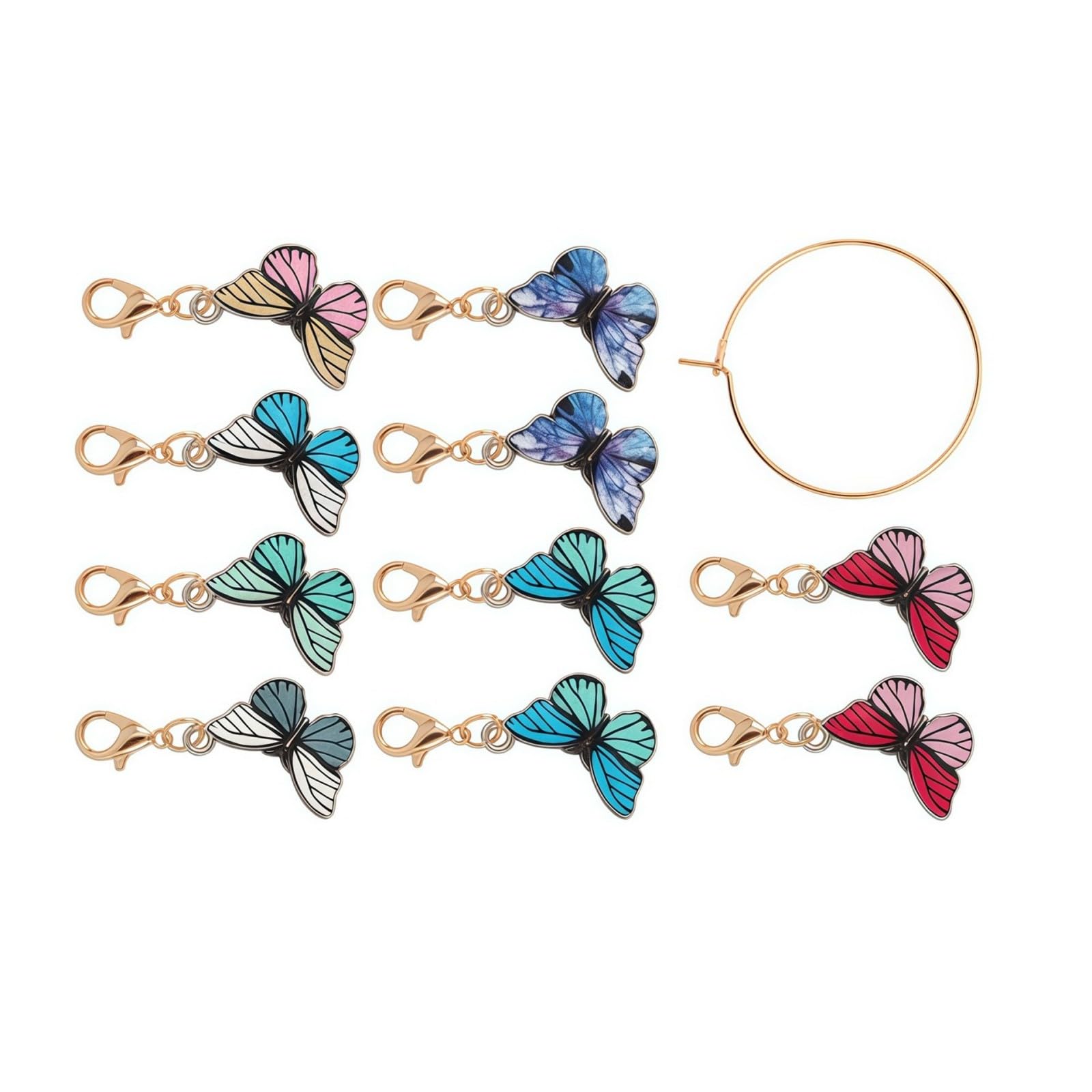 Metal Progress Holders for Crochet Projects, Knitting Row Clips with Clasp Charms and Organizer Hoops Set Pack Progress Holders Clips Place Counters Needlework Tools Removable Clasps Knitting
