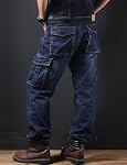 Idopy Vêtements de travail de moto occasionnels Multi Poches Denim Biker Cargo Jeans Pantalons