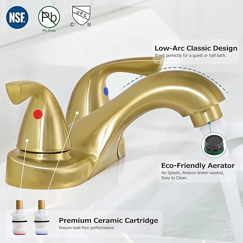 Miniatura 2 de PARLOS Grifo de lavabo de baño de dos manijas con montaje de drenaje de metal y manguera de suministro, cUPC sin plomo, níquel cepillado, 13622