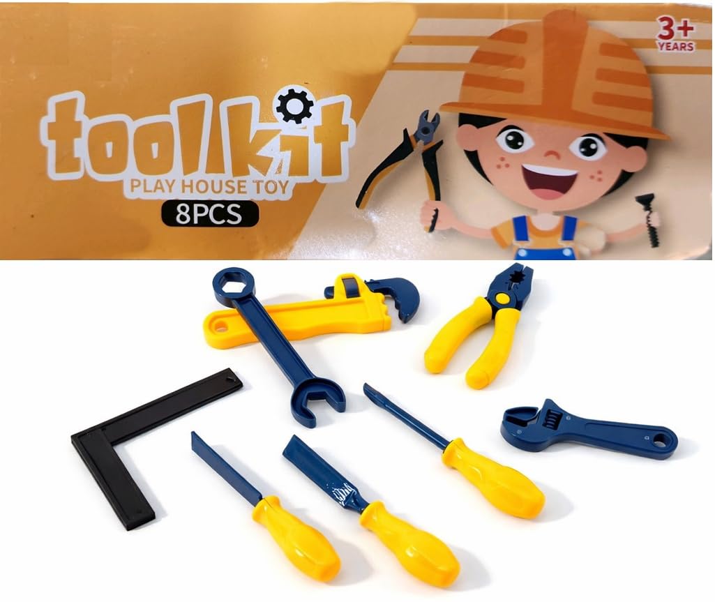 TOY STATION Kids Tools Kit | Construction Tools Set for Boys & Girls | Pretend Play Mechanic Tool Kit |STEM Learning |Educational DIY Role Play Toy for Ages 3-8 | Birthday Gift | 8pc Set