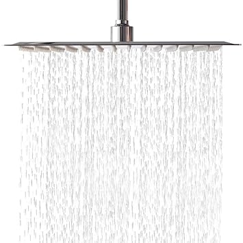 Polished Chrome-3 : LORDEAR F01082CH Solid Square Ultra Thin 304 Stainless Steel 12 Inch Adjustable Rain Shower Head with Polish Chrome,Waterfall Full Body Coverage with Silicone Nozzle Easy to Clean and Install