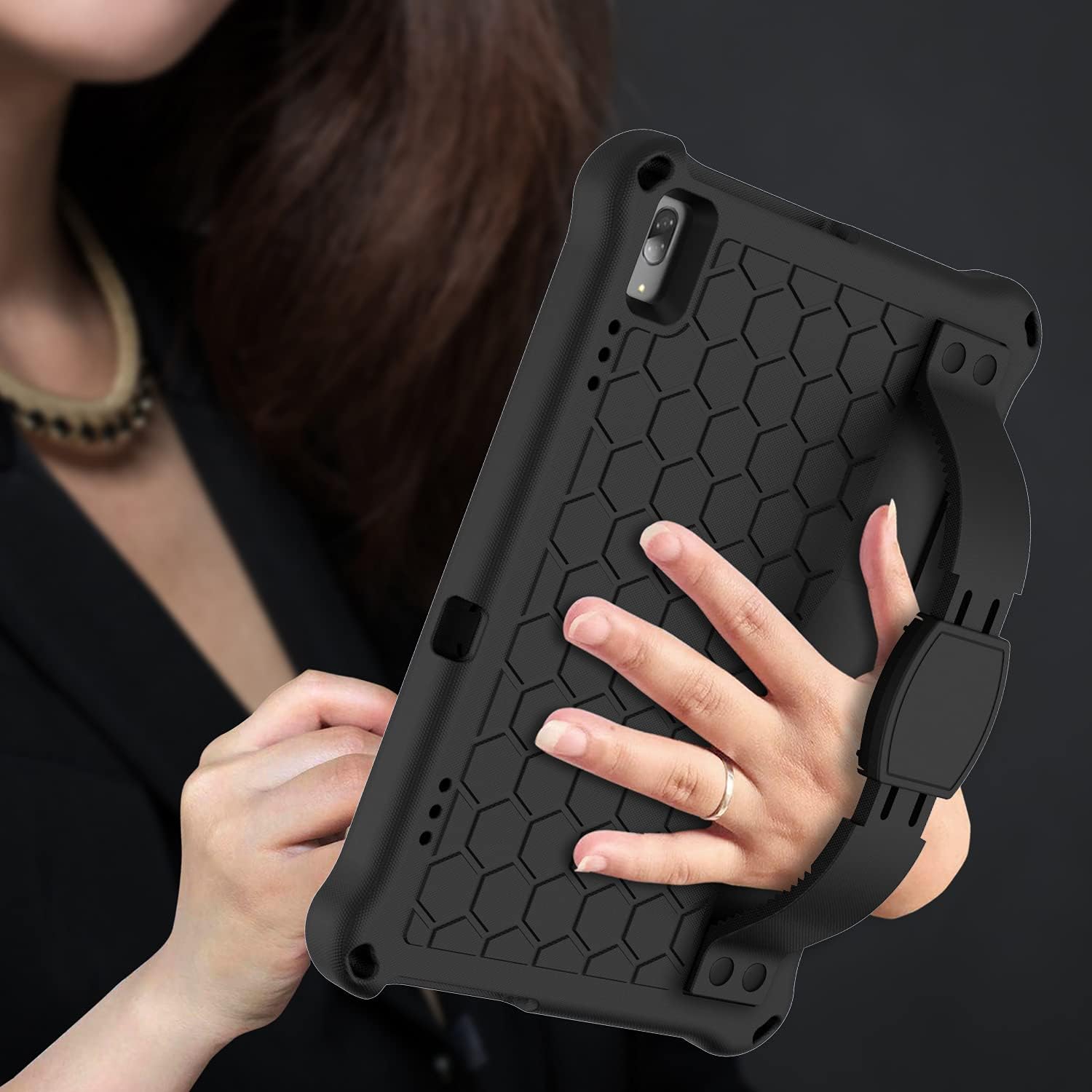 Compatible with Lenovo Tab 4 10 (TB-X304F/N) Tablet Case for Kids,Lightweight EVA+PC Shockproof Handle Stand Cover,with Shoulder Strap Heavy Duty Tablet Protective Cover.Black image 5