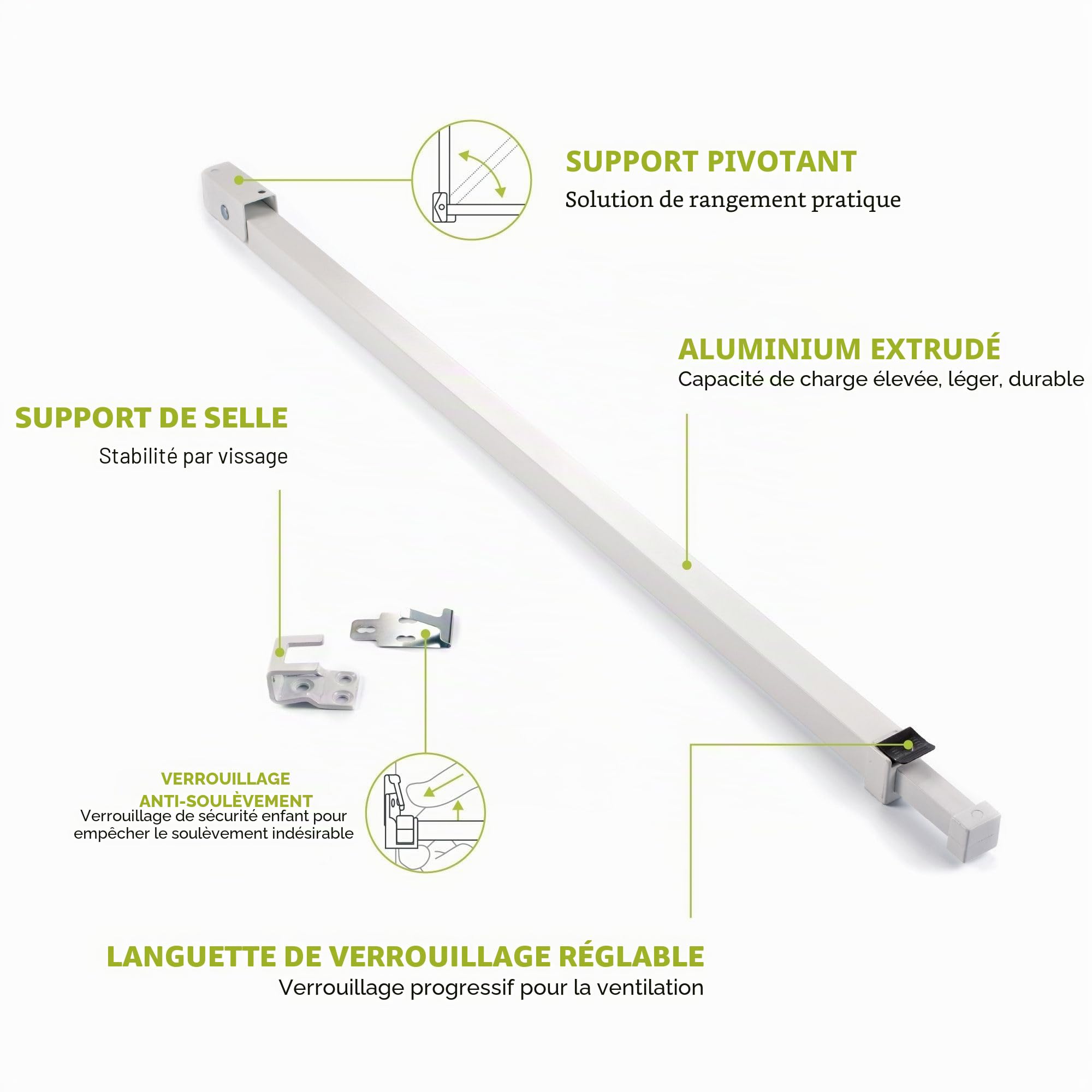 Sécurité Idéale Inc. SK110W Barre de sécurité de porte de patio Blanc
