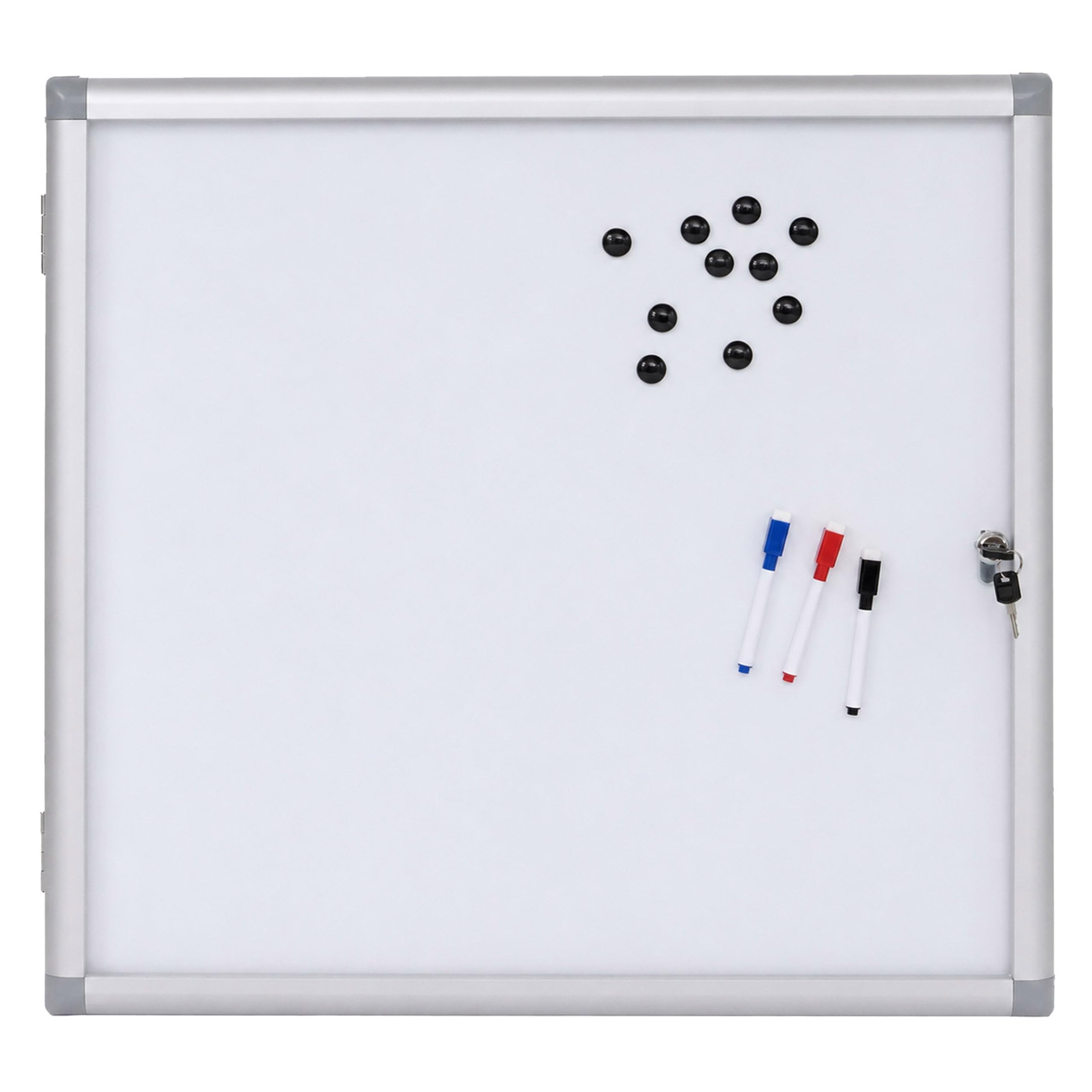HWC-Q51, tablica magnetyczna, tablica suchościeralna, do przypinania, aluminium, zamykana, wraz z akcesoriami 65 x 68 x 7 cm