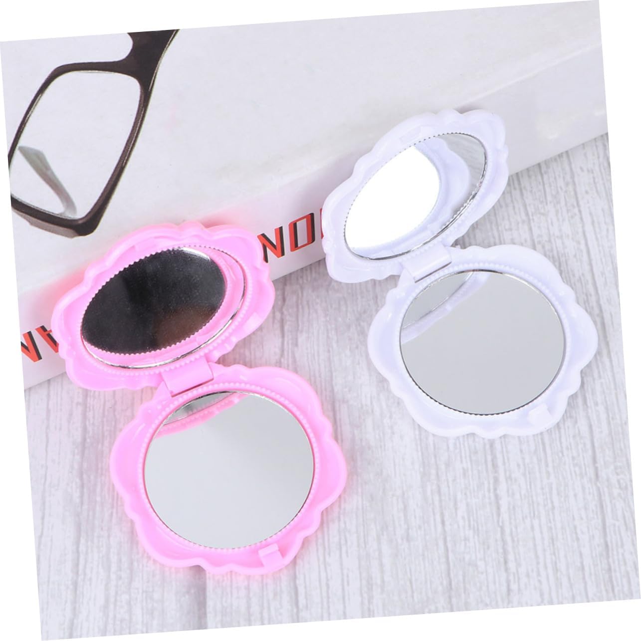 SAFIGLE 12pcs Pocket Mirrors Double Sided Compact Makeup Mirrors Portable Rose Design for Travel and Wallet Use Bulk