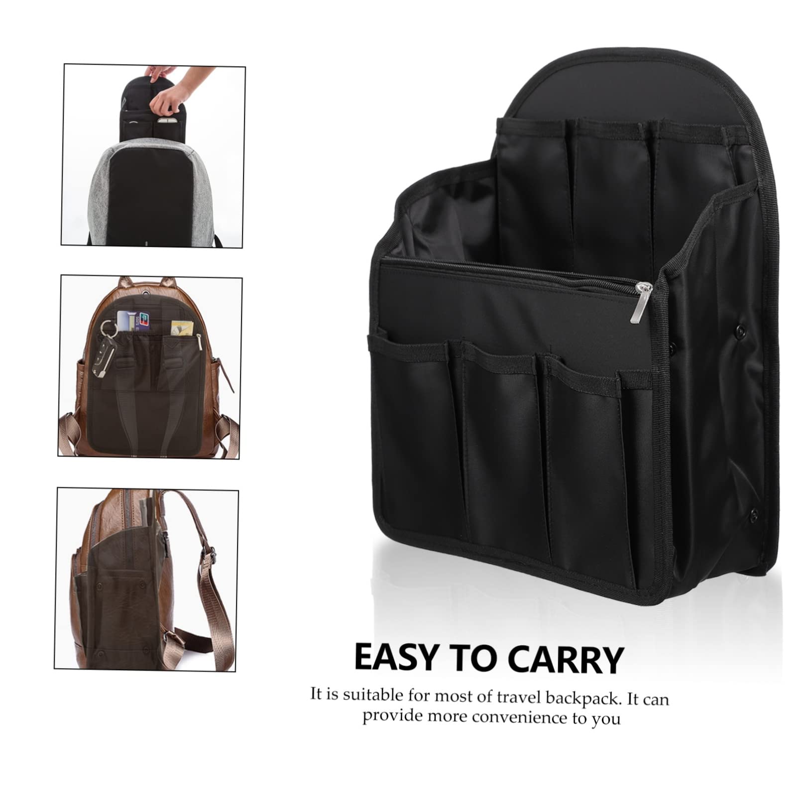 BESPORTBLE Organizador de Mochila con Múltiples Bolsillos y Ranuras de Nylon Negro Compacto y Fácil de Llevar para Viaje y Uso Diario