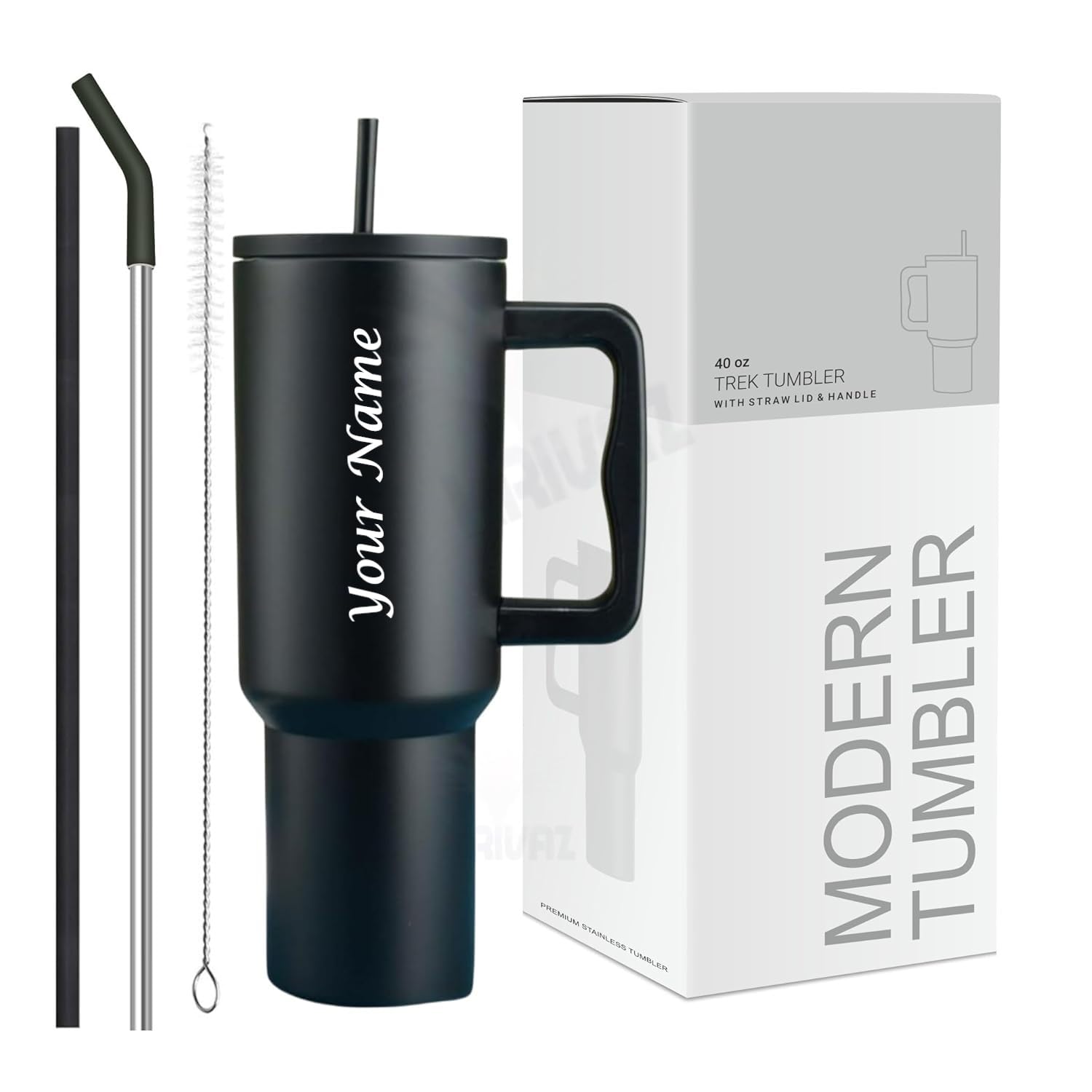 KRIVAZ Stainless Steel Tumbler with Lid & Straw, 100% Leakproof Tumblers with Handle, Sipper for Office,Gym & Outdoors 1200ml Tumbler (Black Personalized)