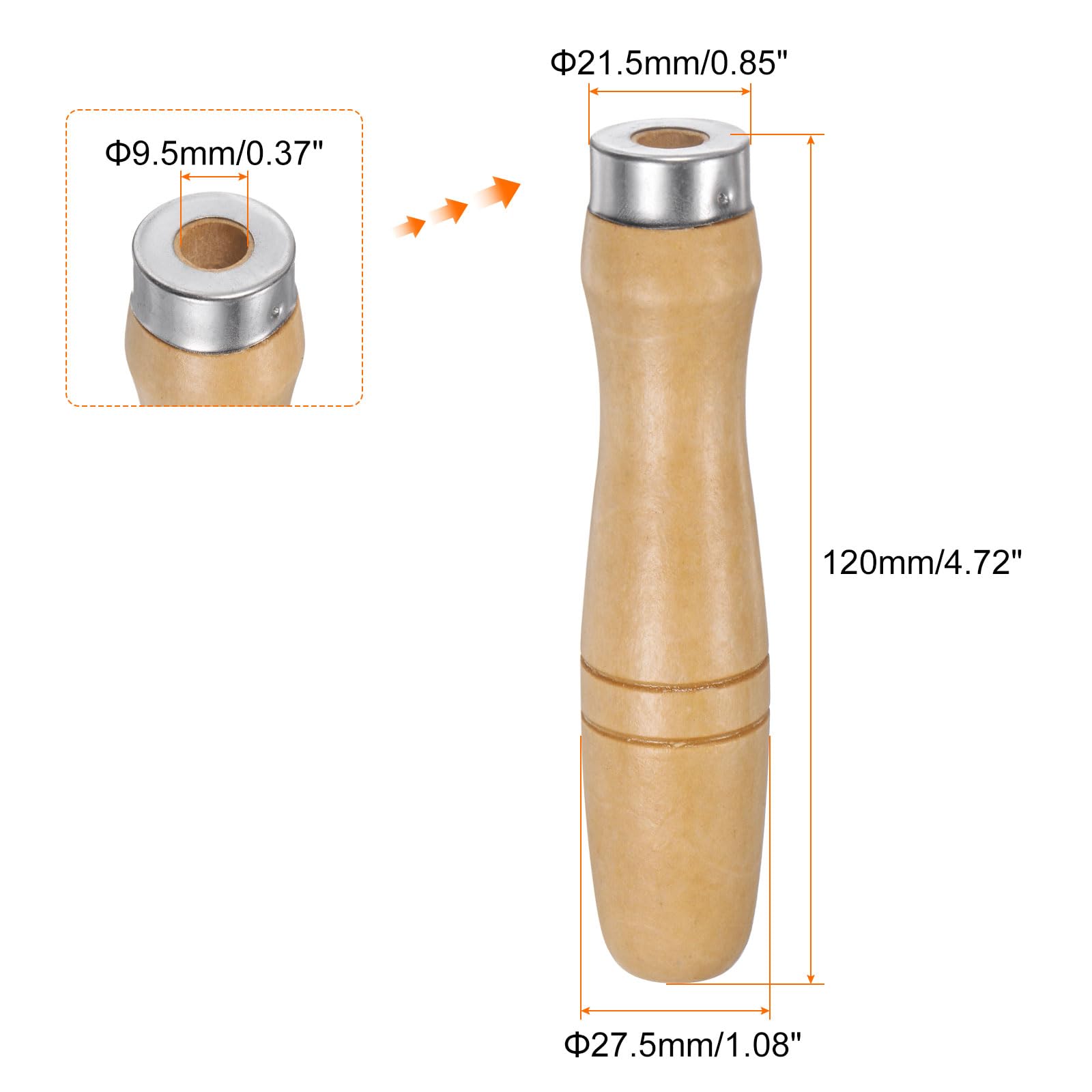 QUARKZMAN Manico per Lime Legno da 3pz Manici Ergonomici Foro Rotondo da 4,72" 9,5 Mm Collare Metallo per Lime Metallo da 14 "-18"