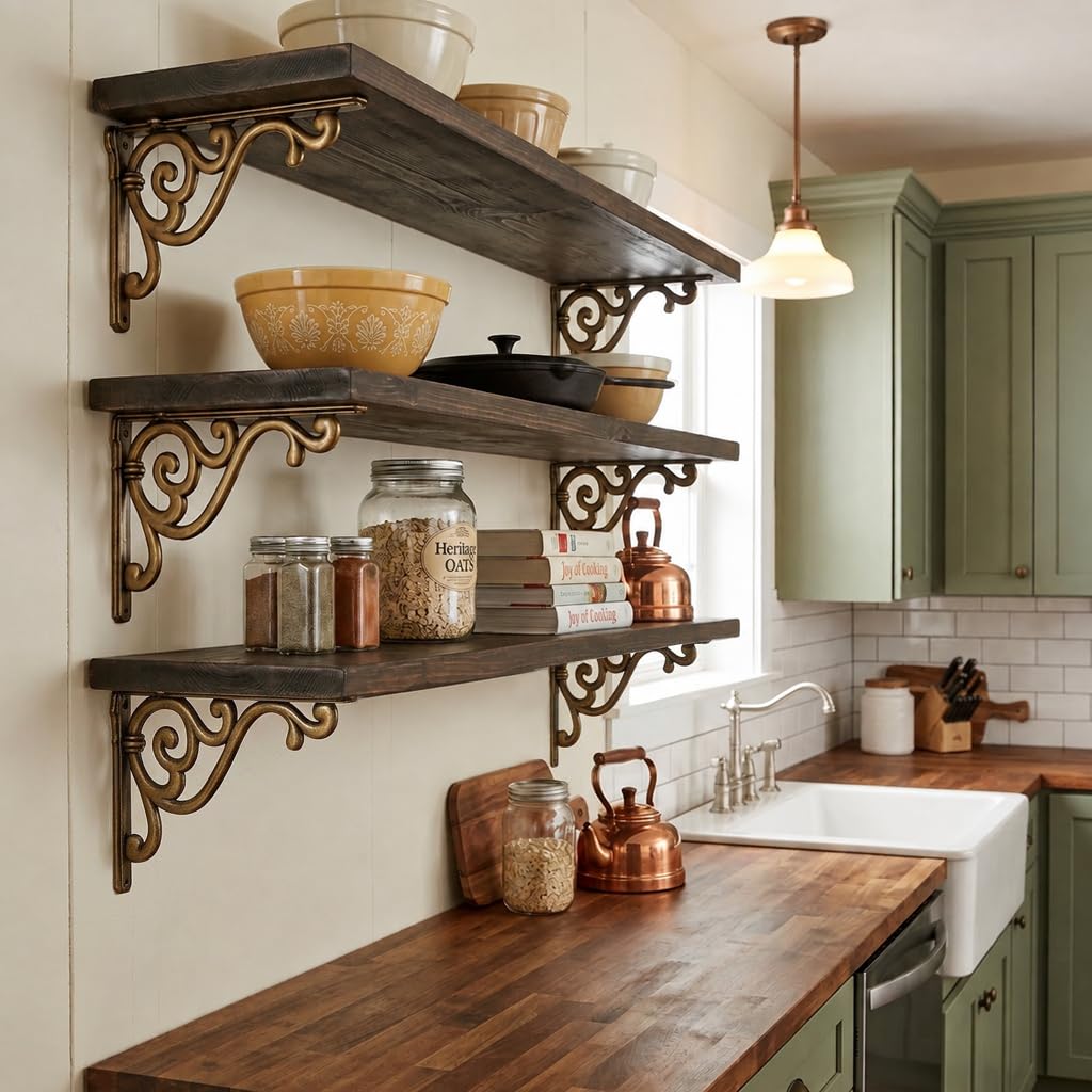 Antique Brass Shelf Bracket, 4 in (102 mm) — KHTUMEWARE
