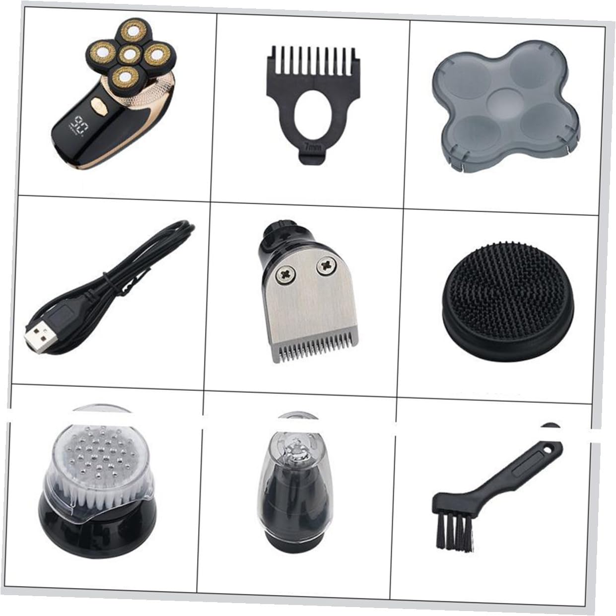 Uonlytech Rasoio Elettrico Chioma e Barba Uomo Cinque, Lama in Acciaio Rivestimento in Titanio, Lavabile e Ricaricabile Usb, per Rasatura e Taglio Precisi