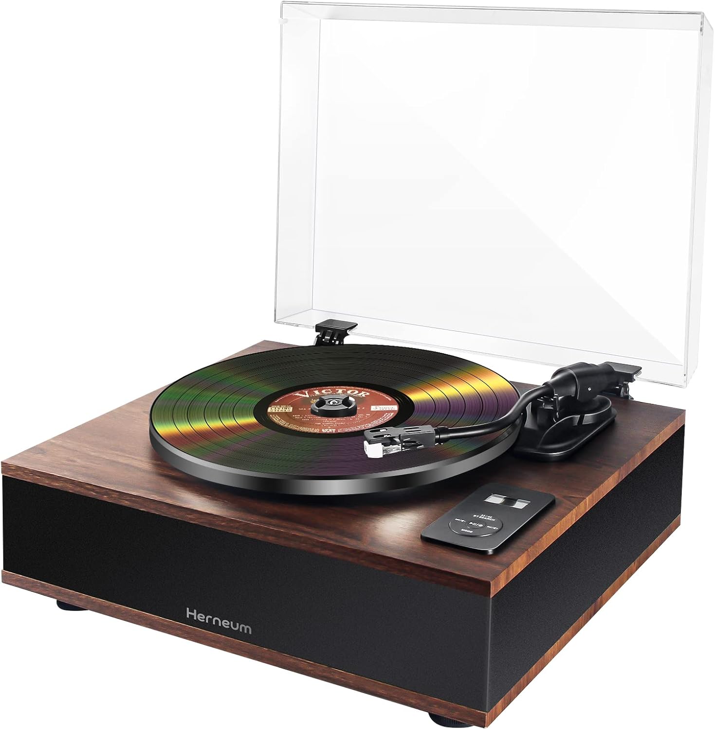 Hernido Vinyl Record Player, Turntable with Bluetooth Input & Output, Builtin Stereo Speaker