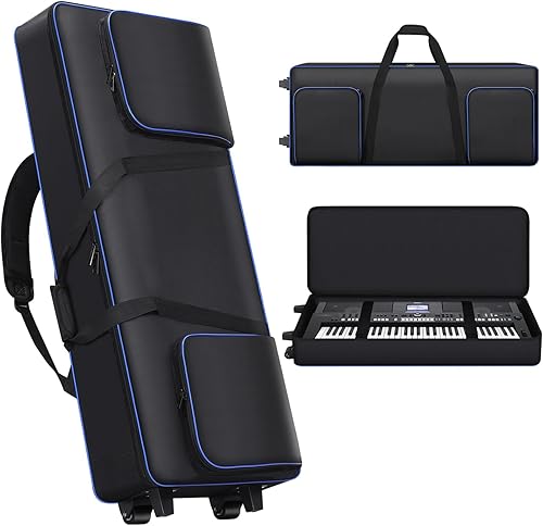 tingroun Funda para teclado de 61 teclas con ruedas, bolsa de teclado acolchada portátil suave, bolsa de piano rodante con asas y correas de hombro