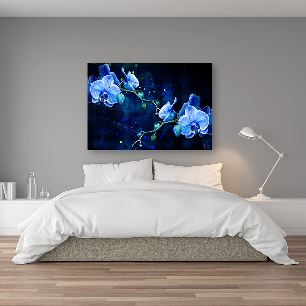 Feeby 1 partes Cuadro en Material Tejido no Tejido Orquídeas Naturaleza Flores 90x60 cm Arte Moderno Decoración De Pared Sala De Estar Abstracción Textura Antecedentes Azúl