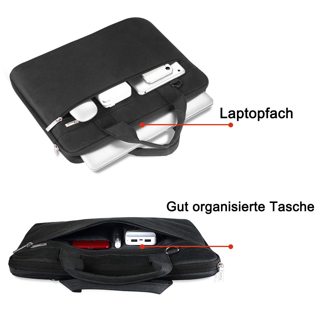 Voova grote laptoptas voor 17 17,3 17,4 inch laptop, 30% meer capaciteit, binnenvakken, verdikte waterdichte notebooktas, kan op de koffer, compatibel met Macbook Dell HP, zwart
