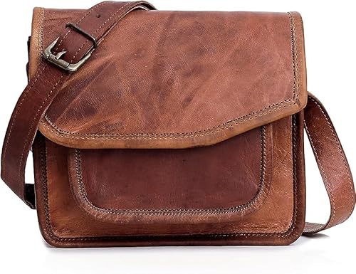 C CUERO CUERO 11 Zoll Kleine handgefertigte Umhängetasche aus echtem Leder iPad/Tablet Vintage Messenger Bag für 10,5 Zoll iPad Pro für Damen Herren Geschenk für Sie Ihn Braun Small Tablet Tasche