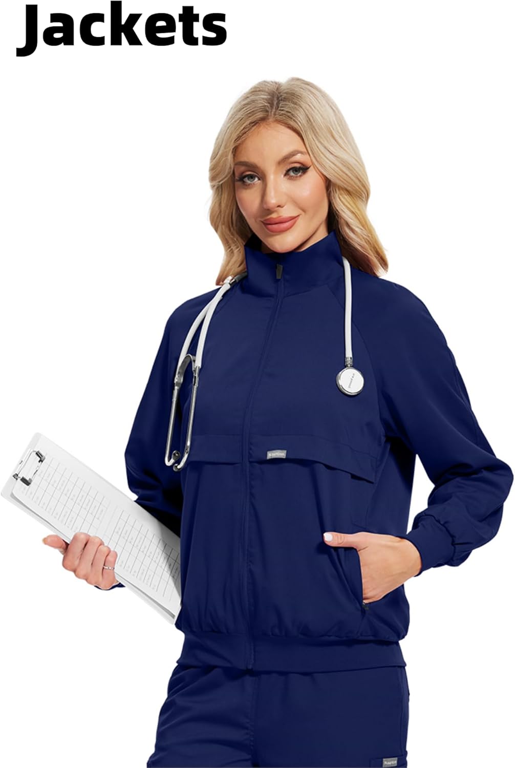 Scrubs for Women and Men 3-Piece Set (Jacket + V-Neck Top + Jogger Pants) with Multi Pocket Anti Wrinkle