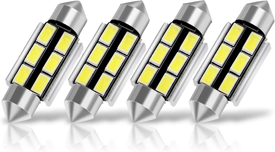 Autobulbs Festoon C5W Led Bulbs 39mm 6000K Xenon White Light 6-SMD 5730 for Car Interior Light Dome License Number Plate Side Door Map Lamps Pack of 4 (39mm)