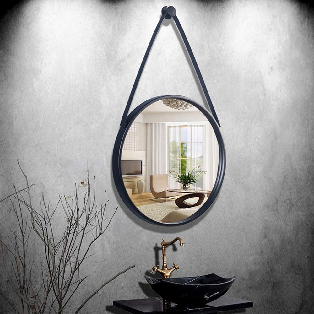 Wandmontierter Eitelkeitsspiegel, Einfaches Wandmontage-Make-Up-Badezimmer Runde Armatur,Schwarz,70 cm