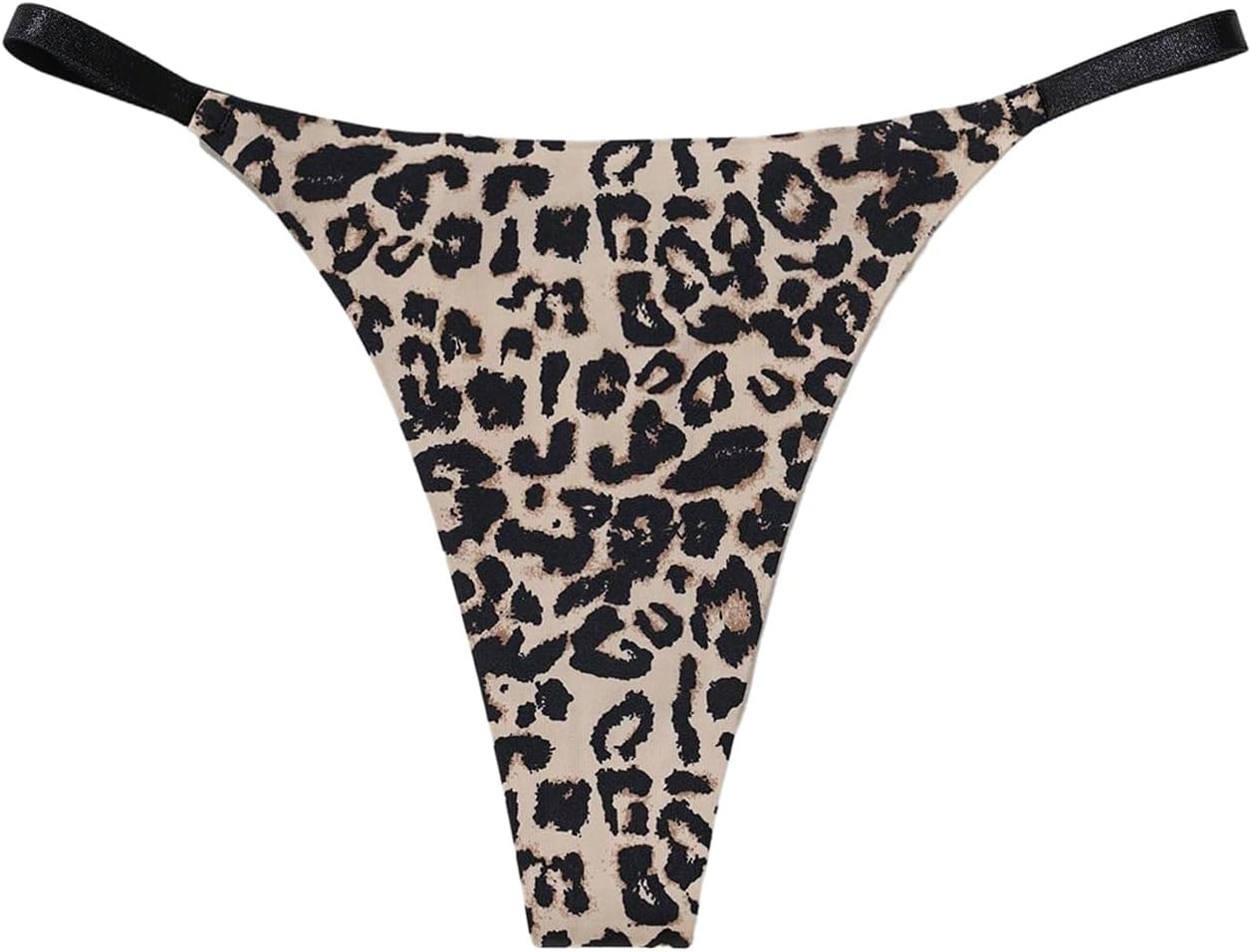 SweatyRocks Women's Leopard Print Thong Underwear Low Rise Hipster Sexy T Back Cheeky Panties