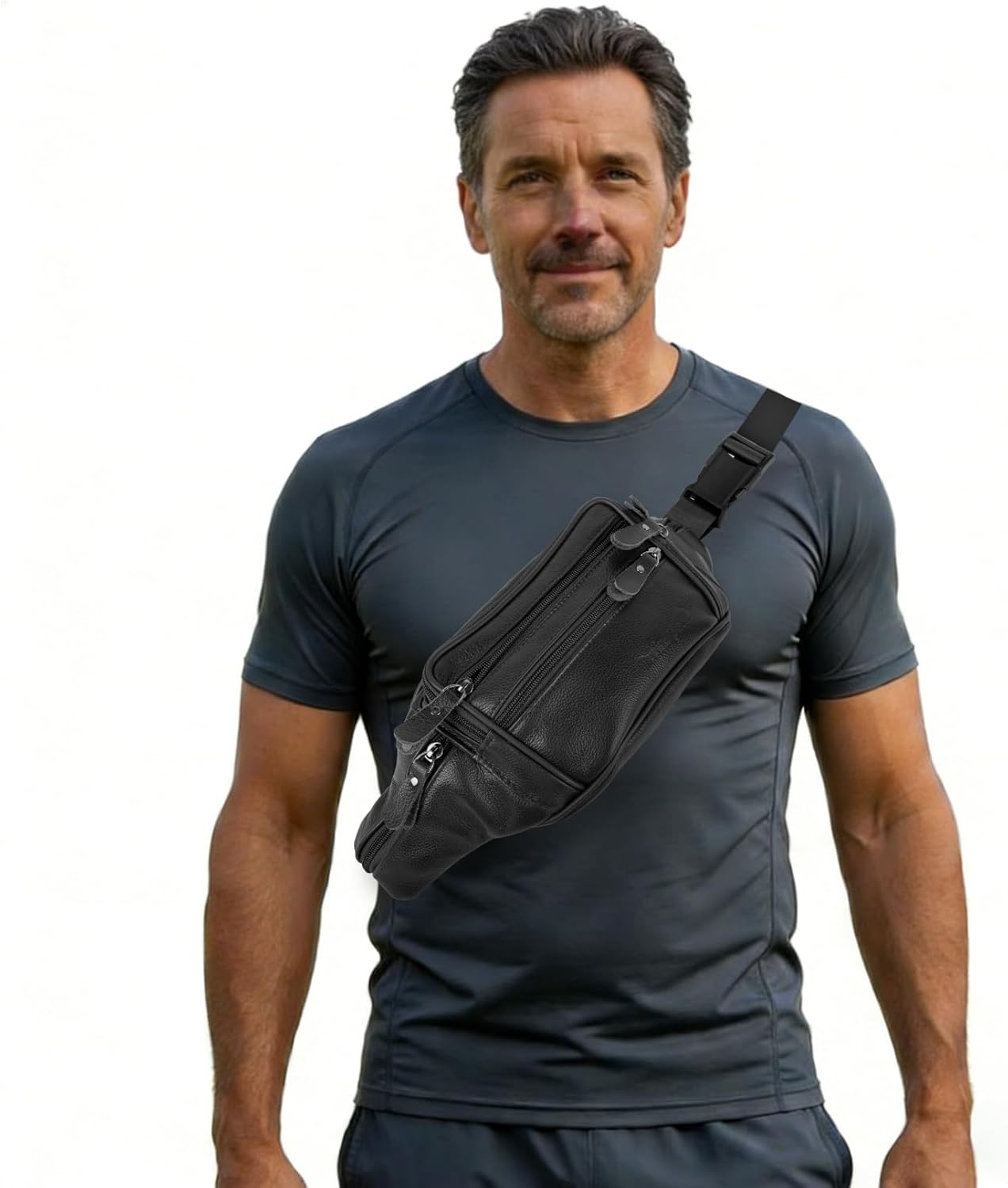 Leather Fanny Pack for Men Women,Genuine Leather Waist Belt Bag with Adjustable Strap Belt Hip Bag with Multi-Pockets for Travel Sports Running Cycling Hiking - Image 6